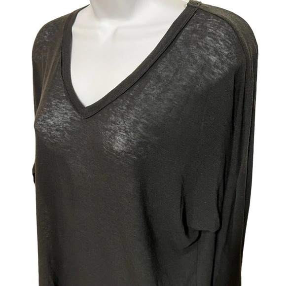 NWT Eyeshadow 2010's Black Sheer V-Neck Inset Panel 3/4 Sleeve T-Shirt - Large - Picture 3 of 8